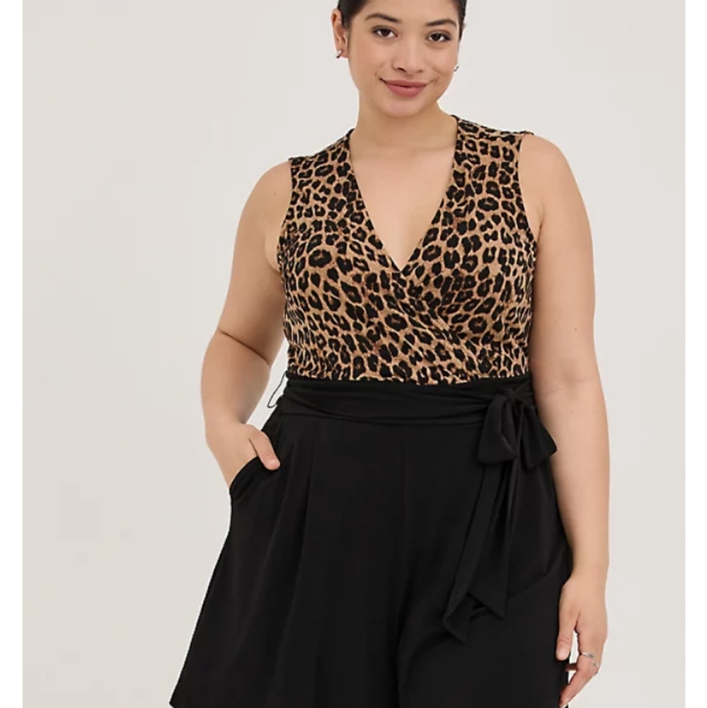 Torrid leopard print studio knit surplice romper